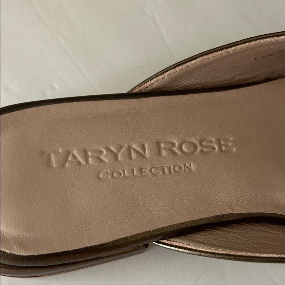 Taryn Rose metallic bronze leather slip-on mules with gold-tone hardware - Picture 7 of 11